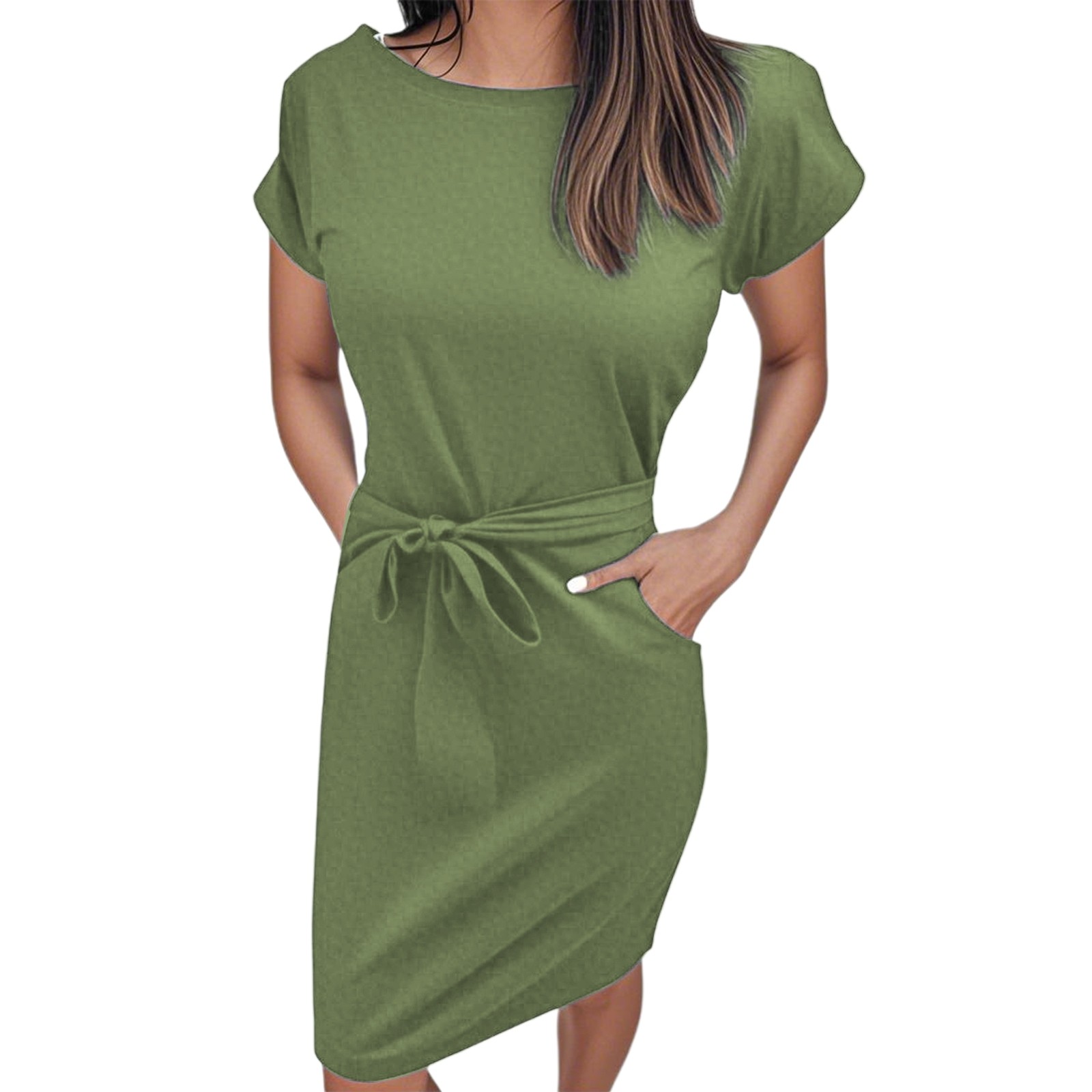 thumbnail image 2 of Vestido de verano para mujer con cinturón: manga corta, informal/para salir, fácil de cuidar, versátil para diversas ocasiones., 2 of 6